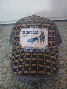 El General Brown and Black Checker Trucker Hat with Zacatecas Patch